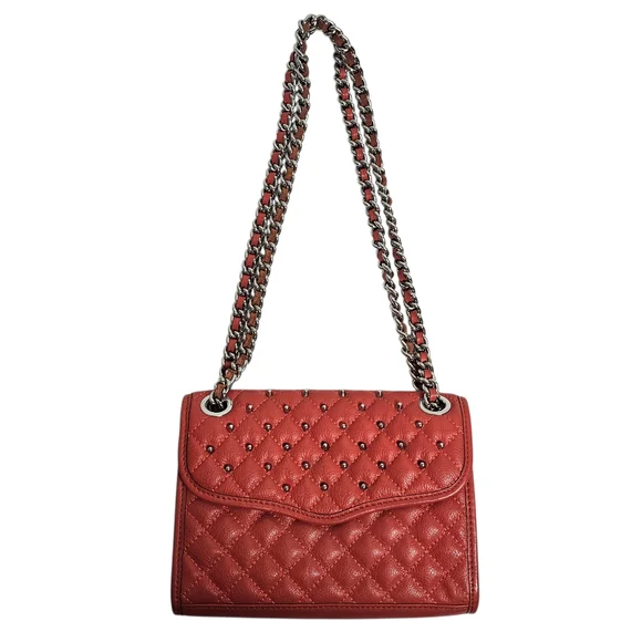 Rebecca Minkoff Red Studded Quilted Chain Adjustable Strap Crossbody Flap Bag - Picture 2 of 16